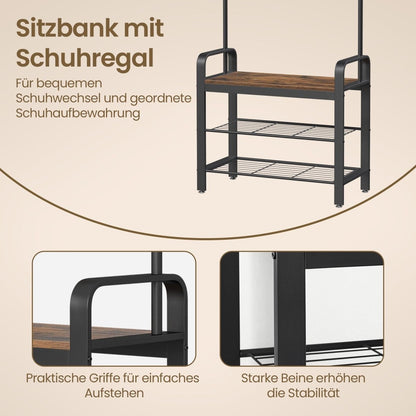 Garderobenständer – Erik – mit Schuhbank & Haken – 72 cm - nestful