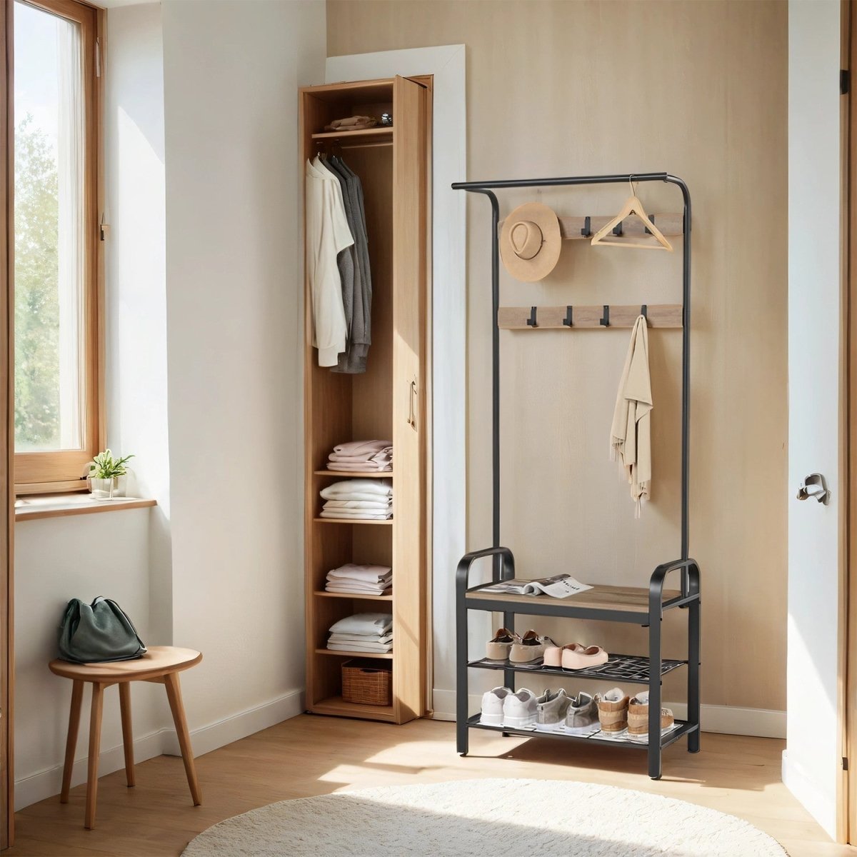 Garderobenständer – Erik – mit Schuhbank & Haken – 72 cm - nestful