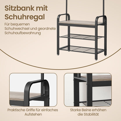 Garderobenständer – Erik – mit Schuhbank & Haken – 72 cm - nestful