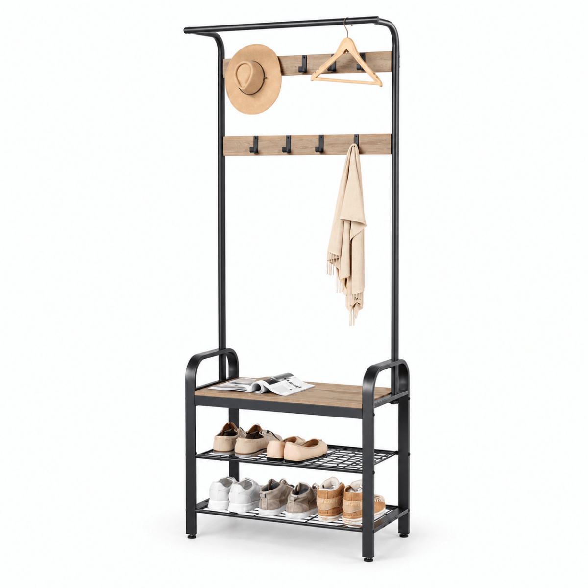 Garderobenständer – Erik – mit Schuhbank & Haken – 72 cm - nestful