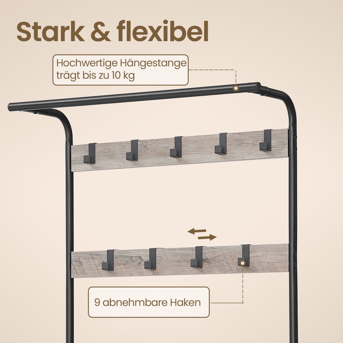 Garderobenständer – Erik – mit Schuhbank & Haken – 72 cm - nestful