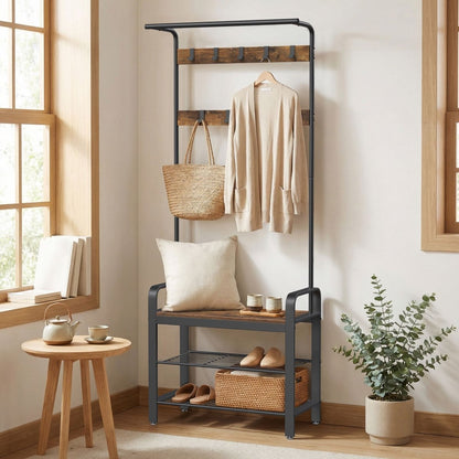 Garderobenständer – Erik – mit Schuhbank & Haken – 72 cm - nestful