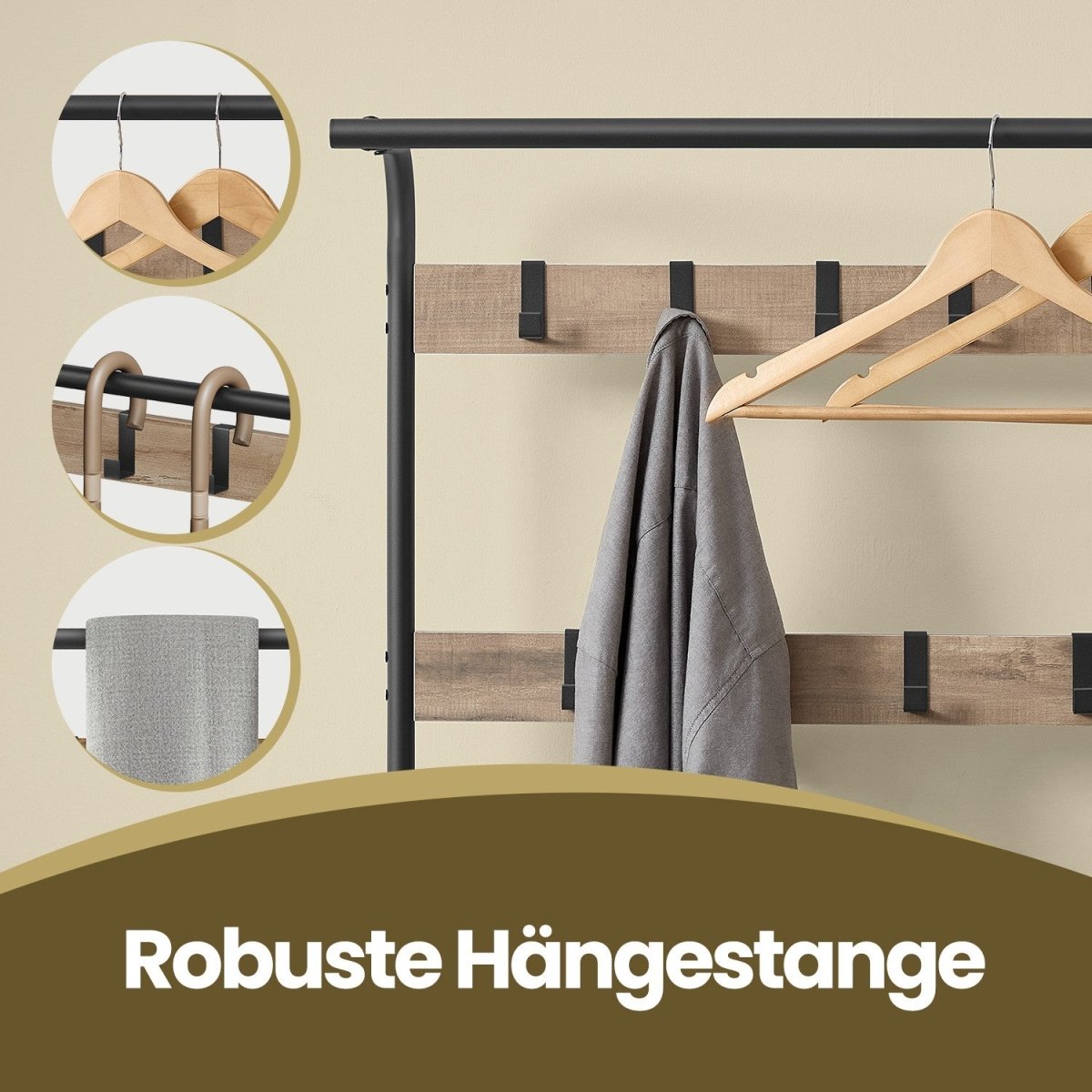 Garderobenständer – Erik – mit Schuhbank & Haken – 72 cm - nestful