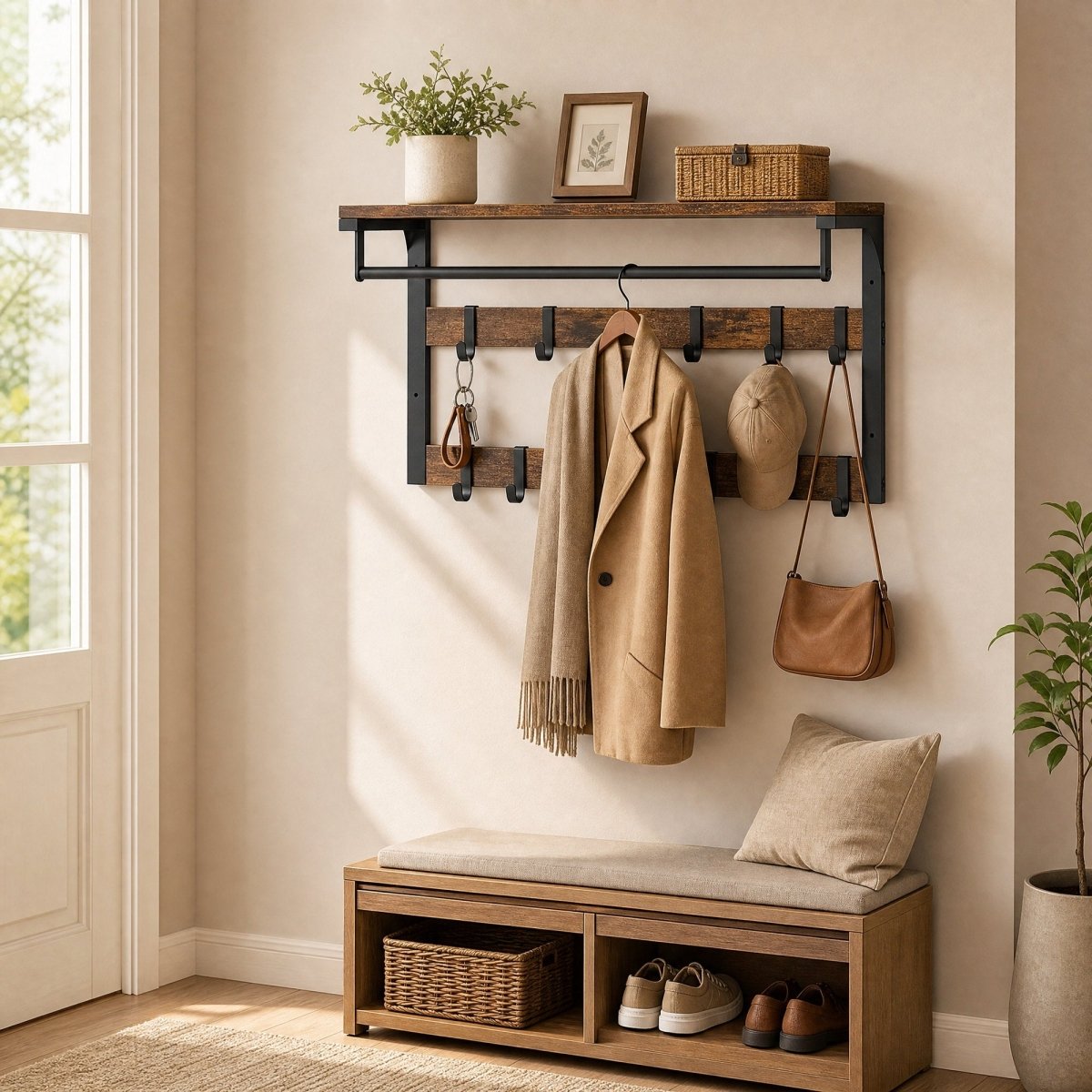 Garderobenständer – Fiete – für die Wand mit Ablage & 10 Haken - nestful