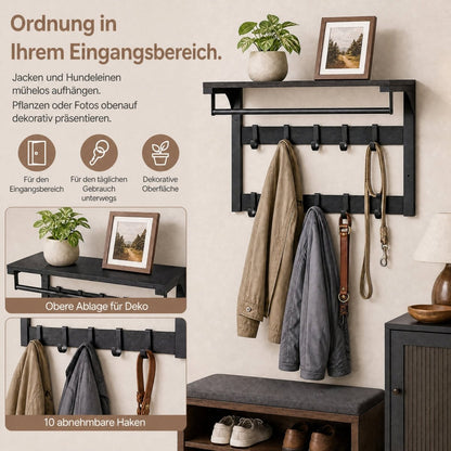 Garderobenständer – Fiete – für die Wand mit Ablage & 10 Haken - nestful