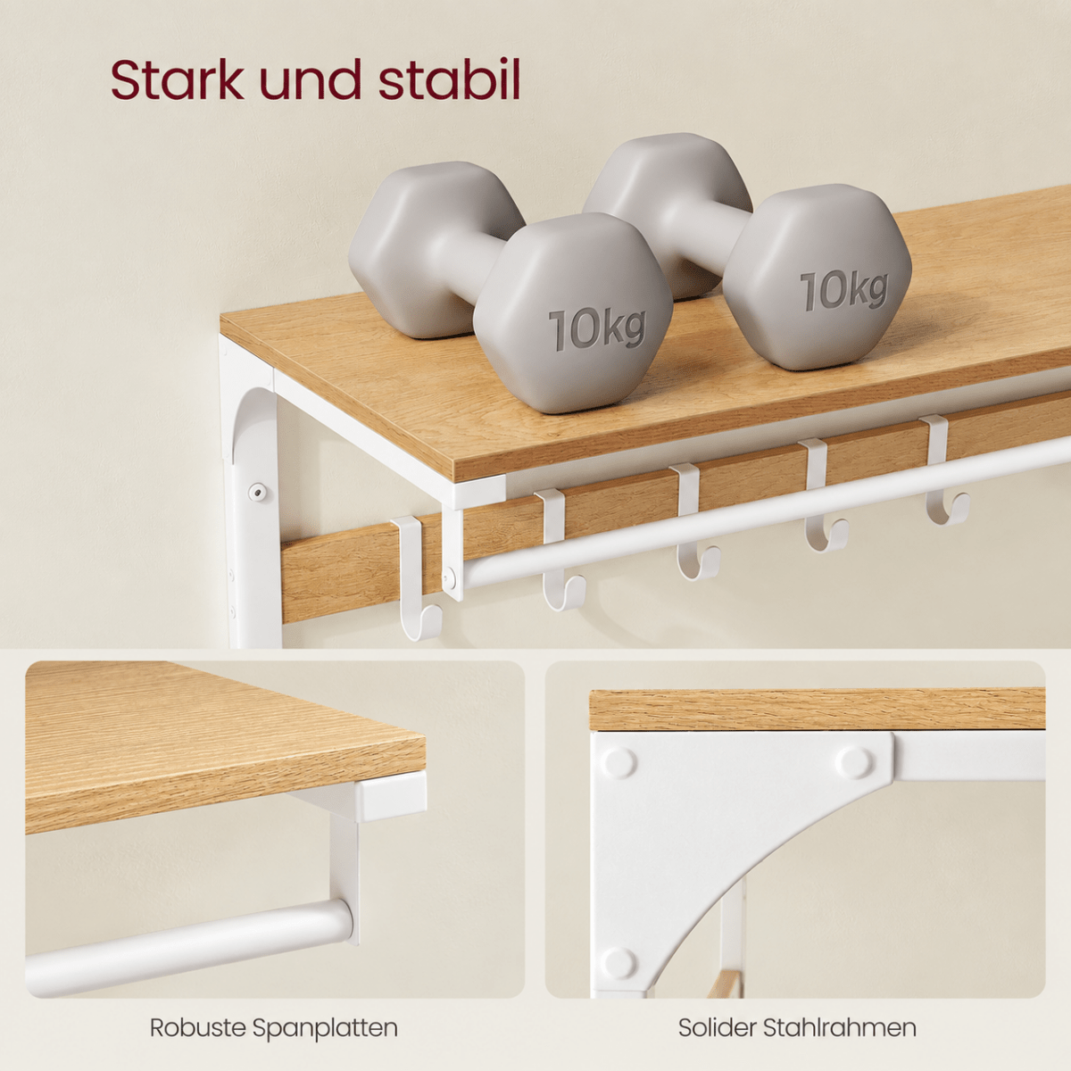 Garderobenständer – Fiete – für die Wand mit Ablage & 10 Haken - nestful
