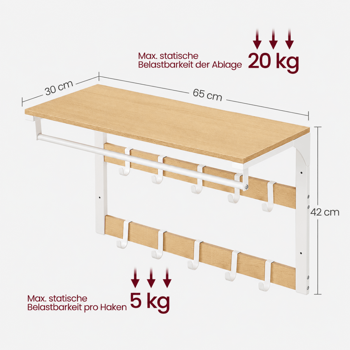 Garderobenständer – Fiete – für die Wand mit Ablage & 10 Haken - nestful
