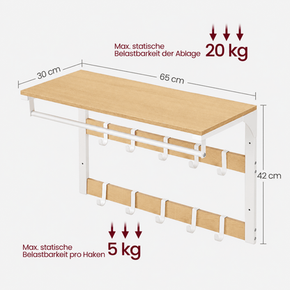 Garderobenständer – Fiete – für die Wand mit Ablage & 10 Haken - nestful