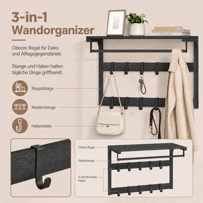Garderobenständer – Fiete – für die Wand mit Ablage & 10 Haken - nestful