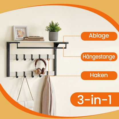 Garderobenständer – Fiete – für die Wand mit Ablage & 10 Haken - nestful