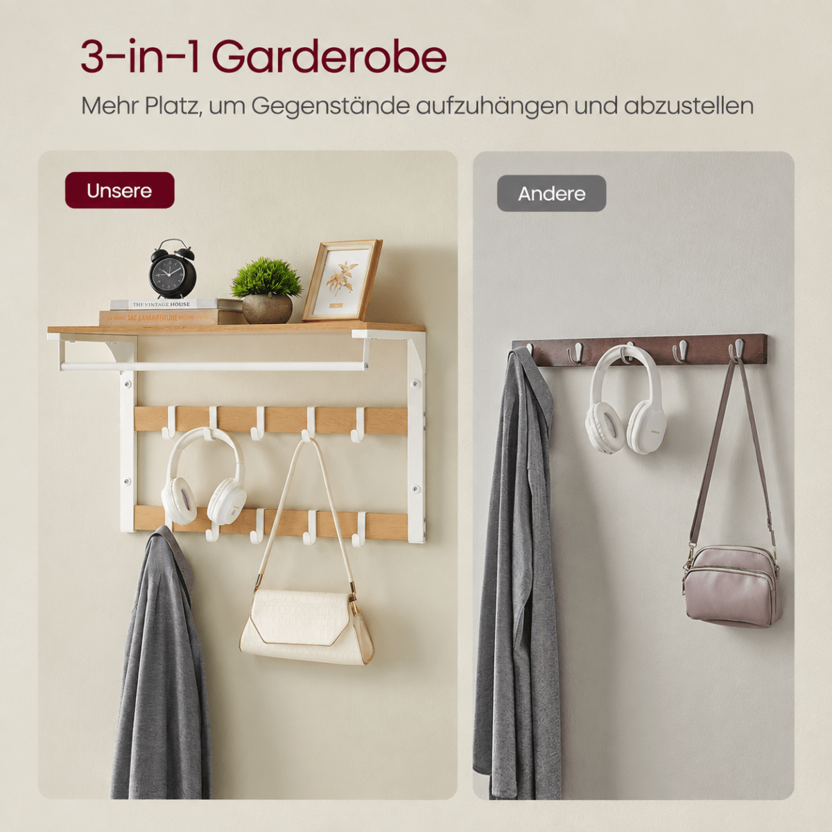 Garderobenständer – Fiete – für die Wand mit Ablage & 10 Haken - nestful