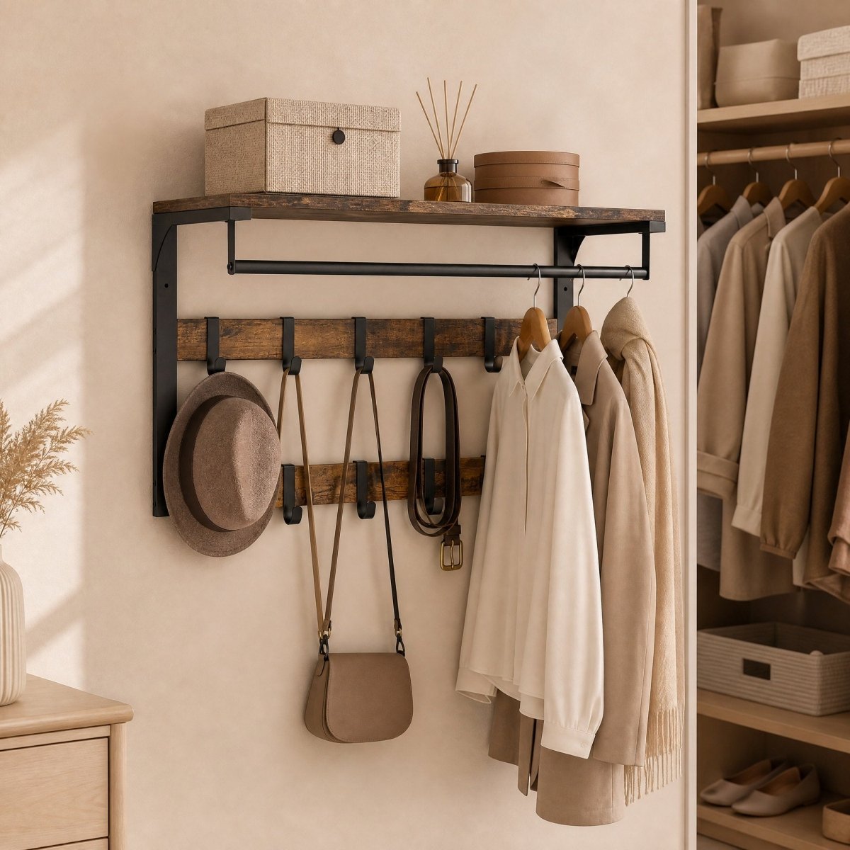 Garderobenständer – Fiete – für die Wand mit Ablage & 10 Haken - nestful