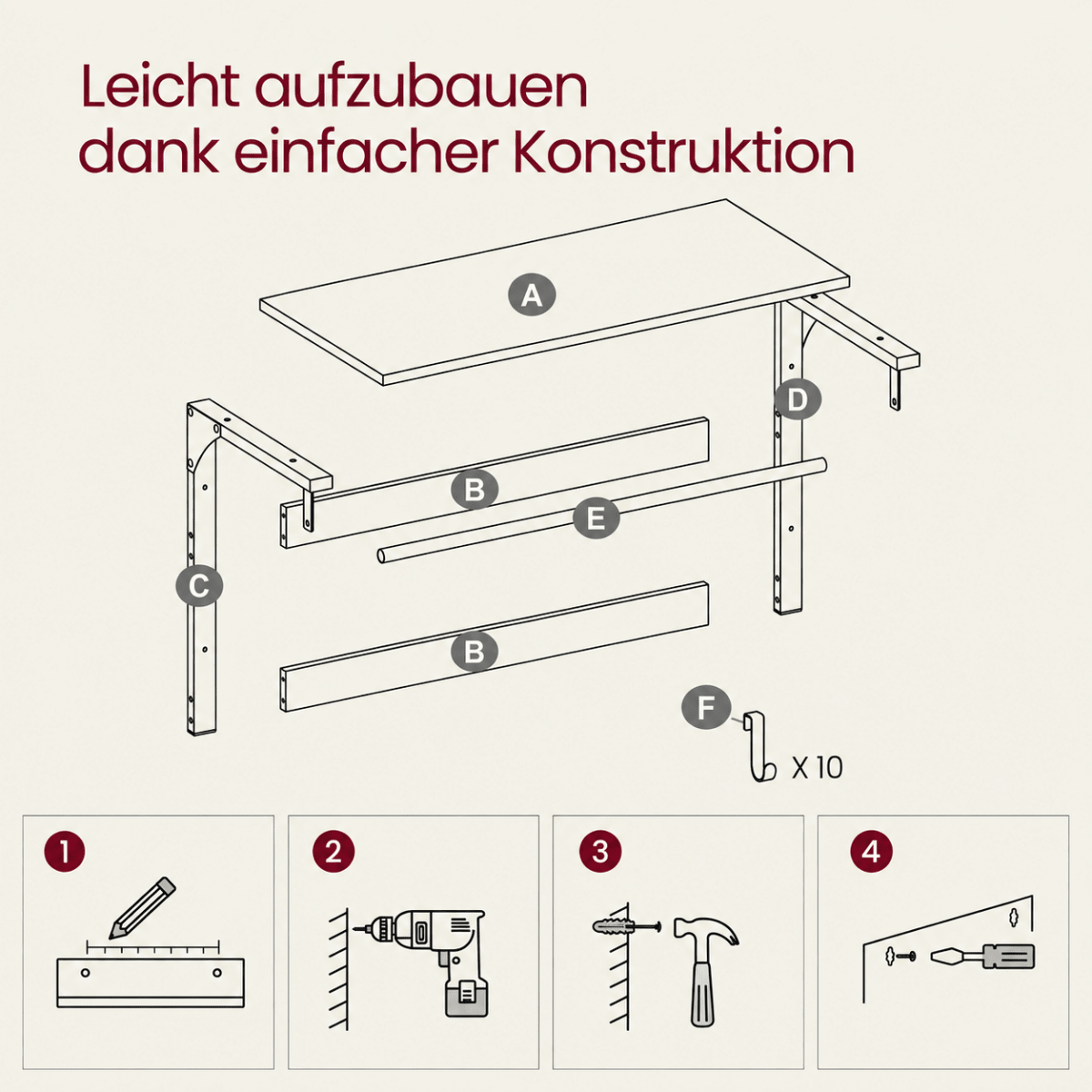 Garderobenständer – Fiete – für die Wand mit Ablage & 10 Haken - nestful