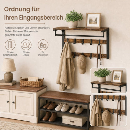 Garderobenständer – Fiete – für die Wand mit Ablage & 10 Haken - nestful