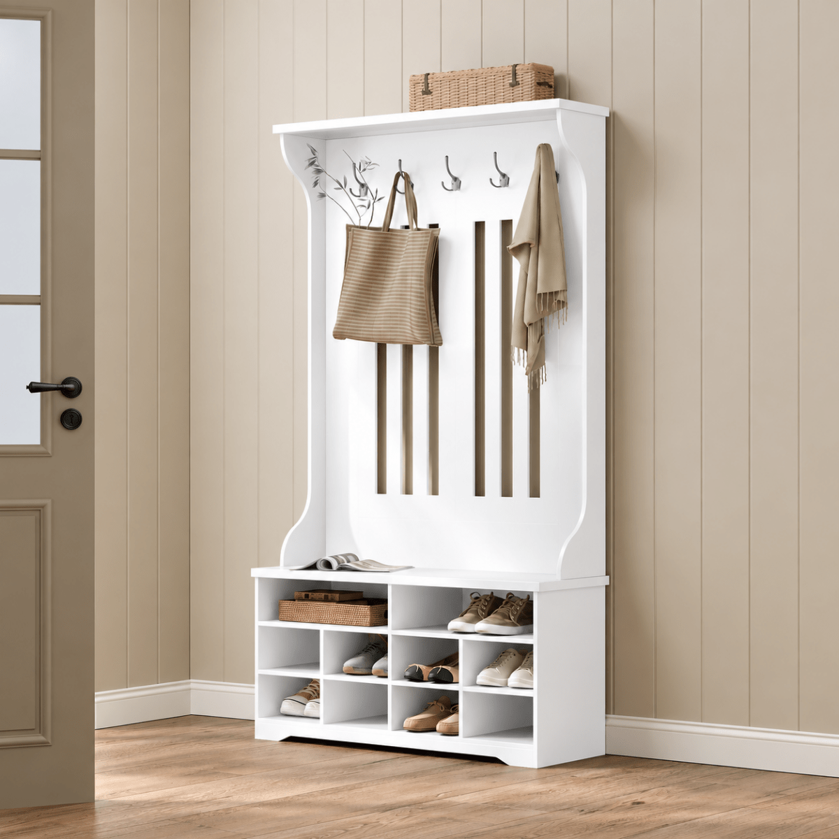 Garderobenständer – Hugo – mit Schuhbank & Fächern in Wolkenweiß - nestful