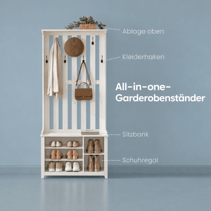 Garderobenständer – Jasper – mit Sitzbank & oberer Ablage - nestful