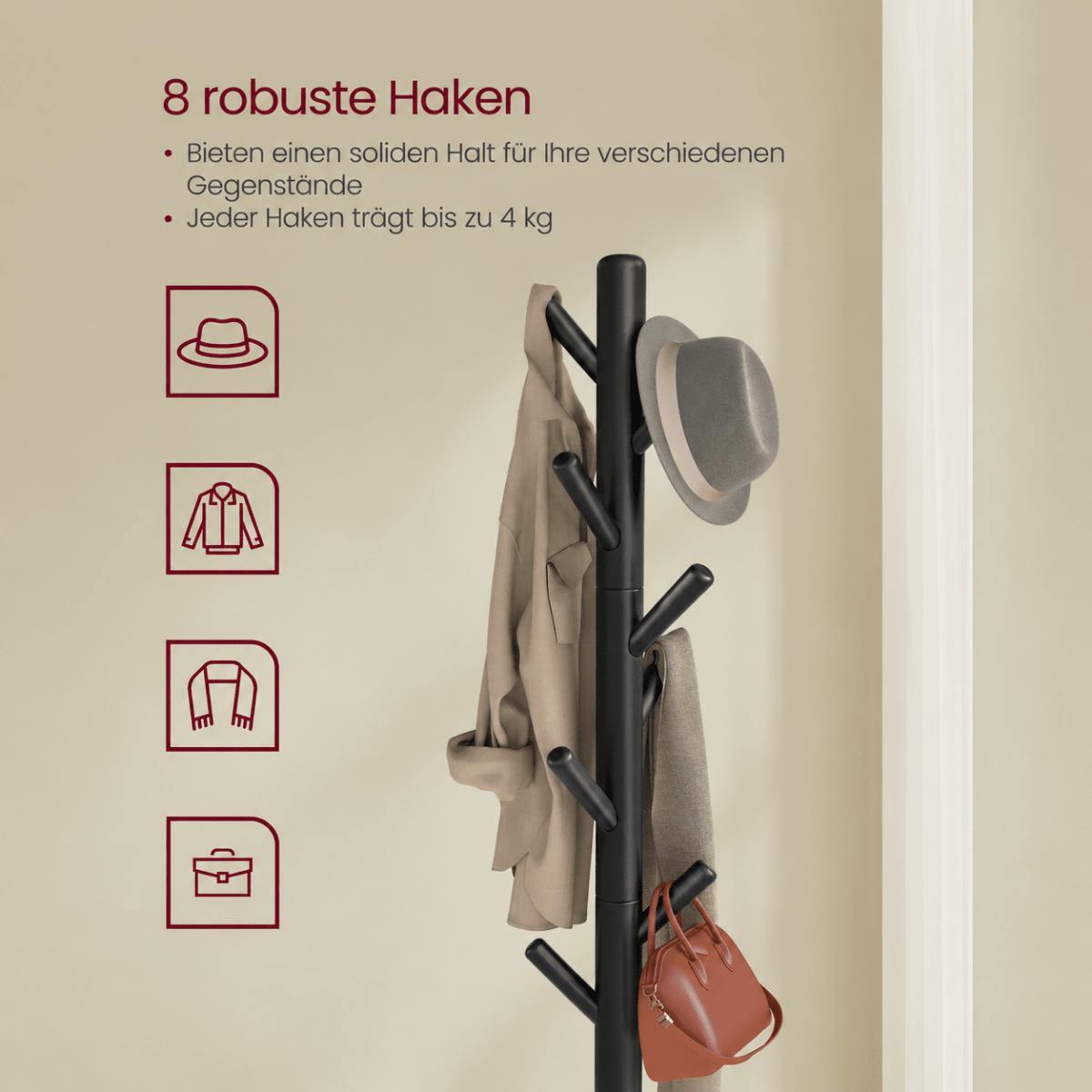 Garderobenständer – Jonte – mit 8 Haken & Ablage - nestful