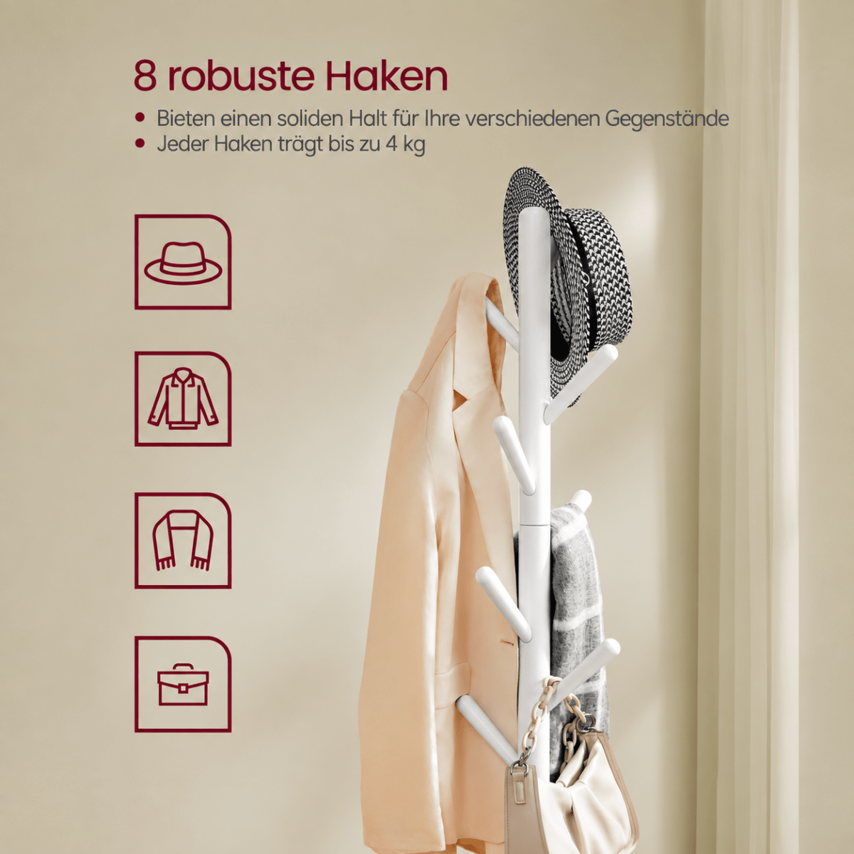 Garderobenständer – Jonte – mit 8 Haken & Ablage - nestful