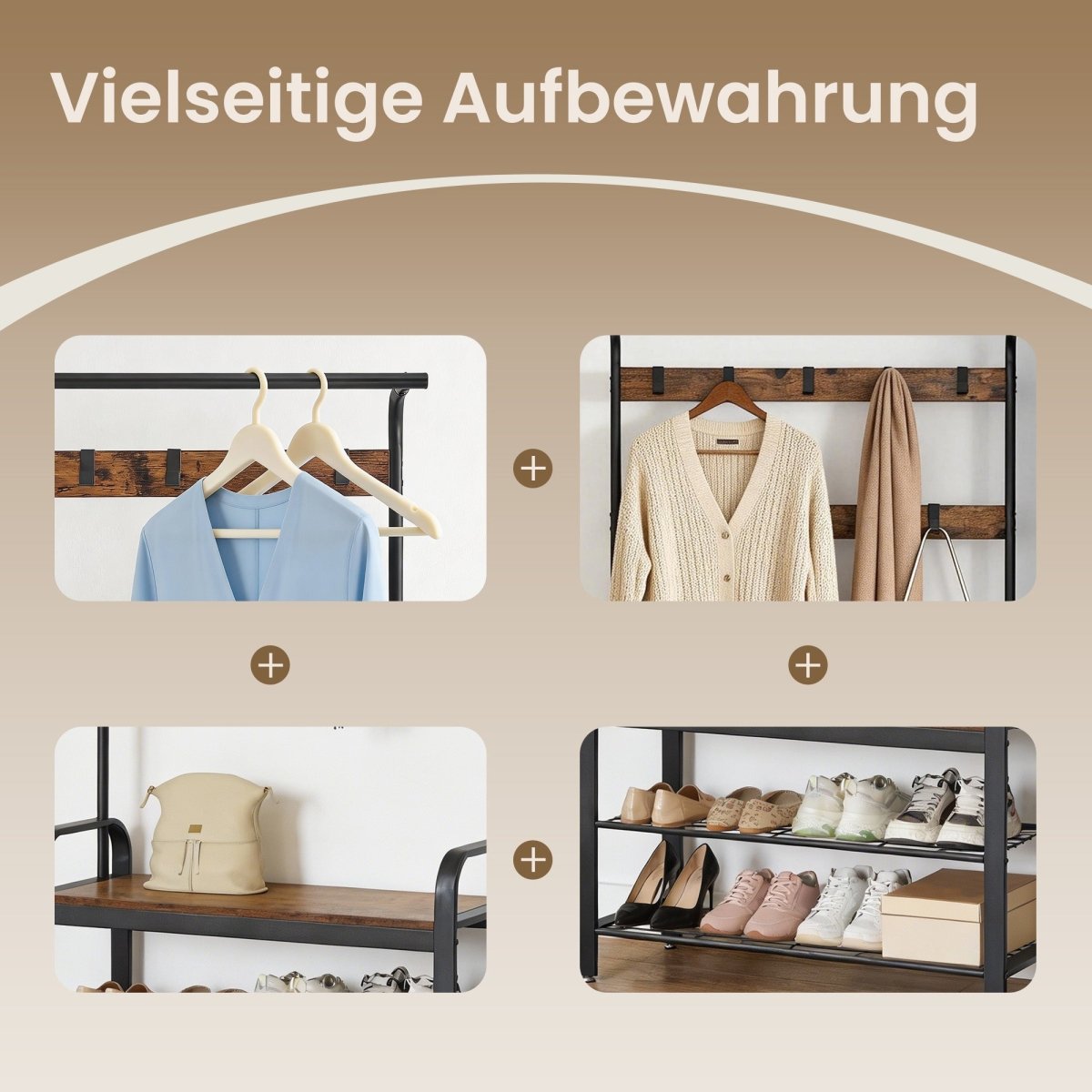 Garderobenständer – Julius – mit Sitzbank & abnehmbaren Haken - nestful