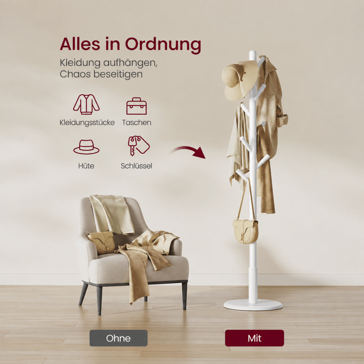 Garderobenständer – Keno – in Baumform mit rundem Fuß - nestful
