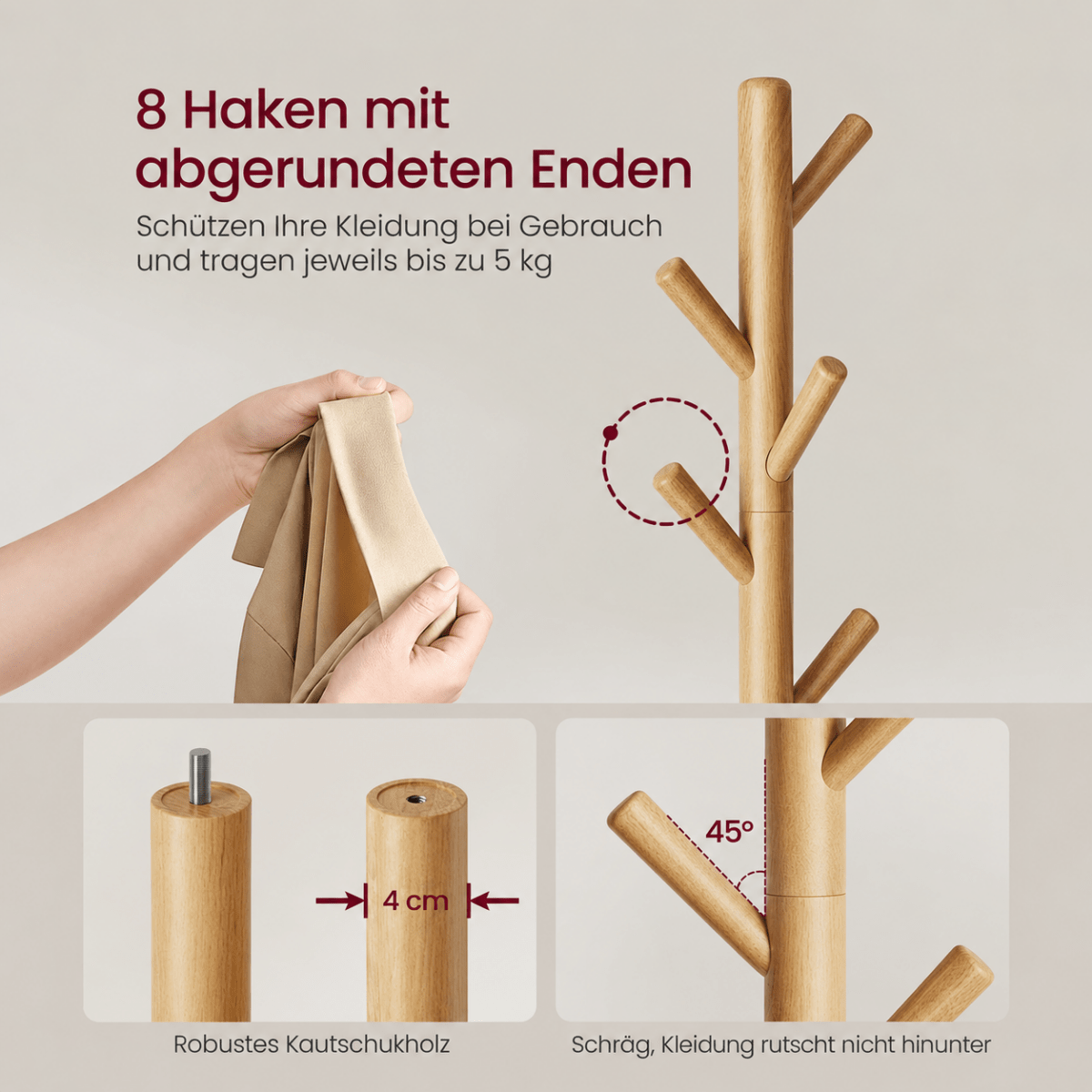 Garderobenständer – Keno – in Baumform mit rundem Fuß - nestful