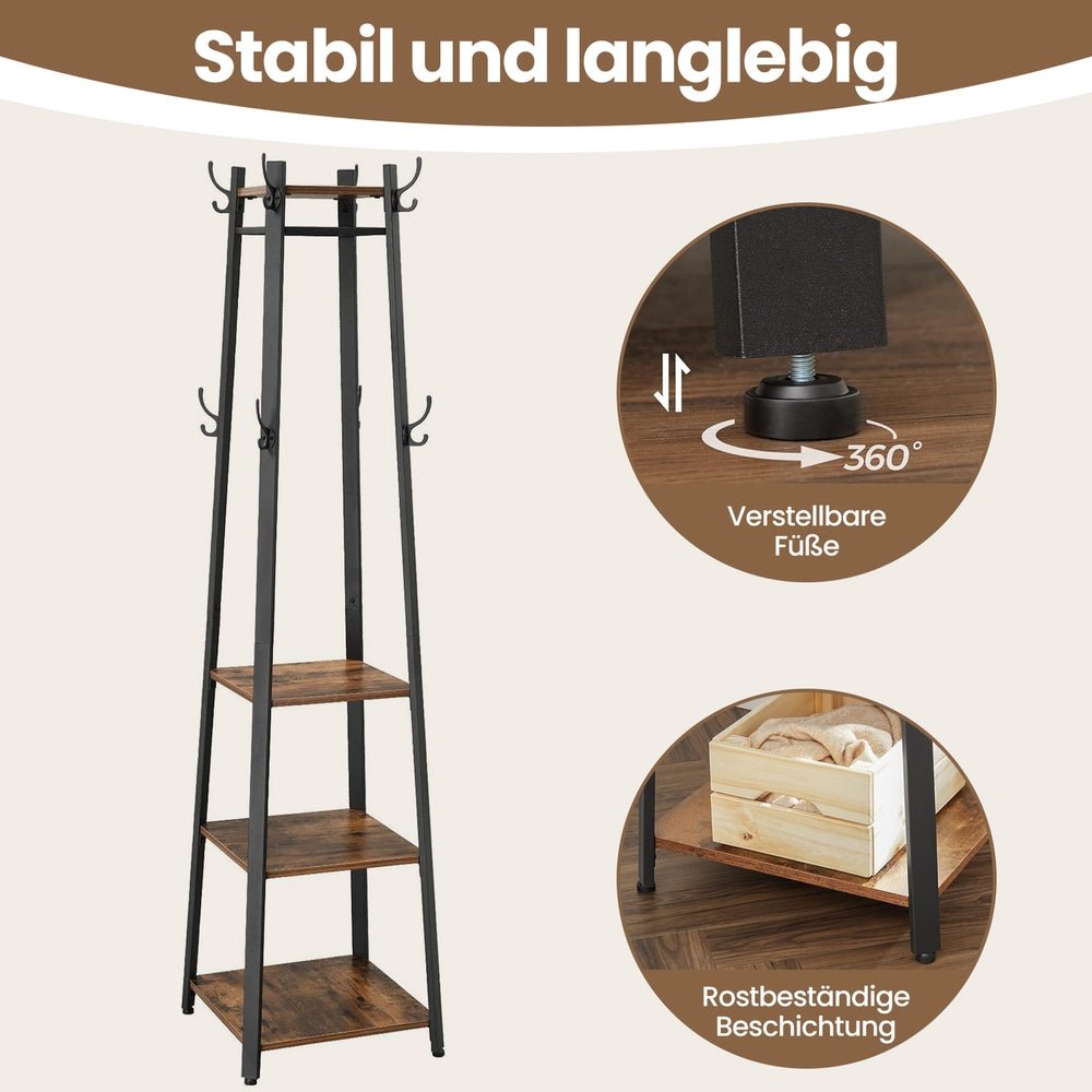 Garderobenständer – Lasse – mit drei Ablagen im Industriestil - nestful