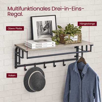 Garderobenständer – Lennart – für die Wand mit Ablage & 5 Haken - nestful