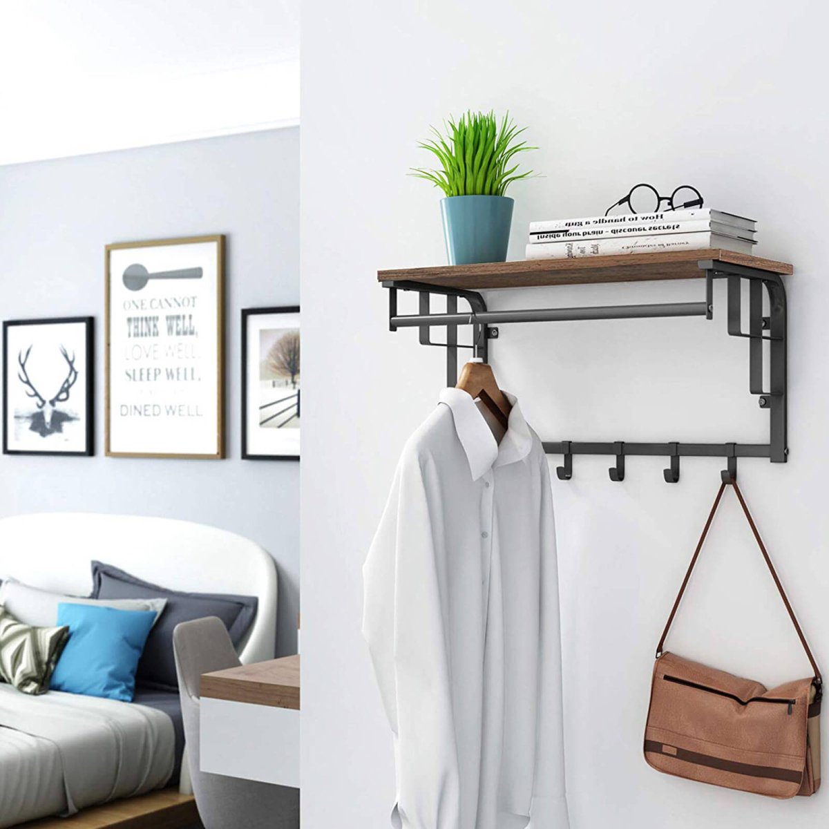 Garderobenständer – Lennart – für die Wand mit Ablage & 5 Haken - nestful