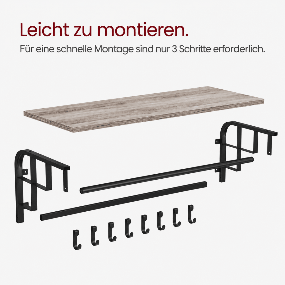 Garderobenständer – Lennart – für die Wand mit Ablage & 5 Haken - nestful
