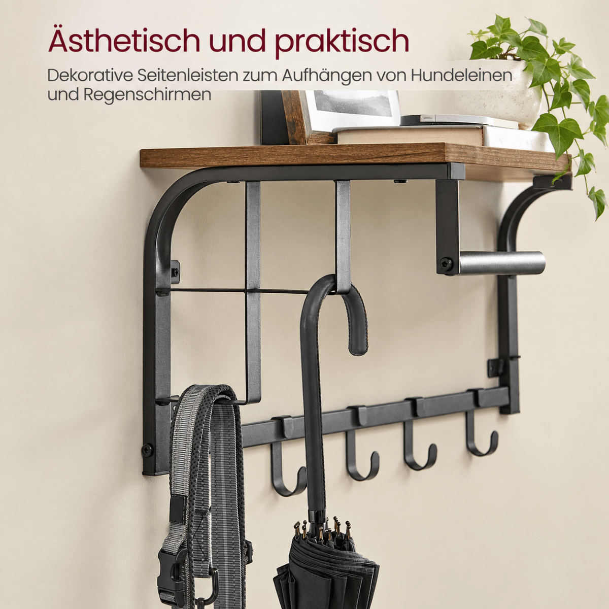 Garderobenständer – Lennart – für die Wand mit Ablage & 5 Haken - nestful