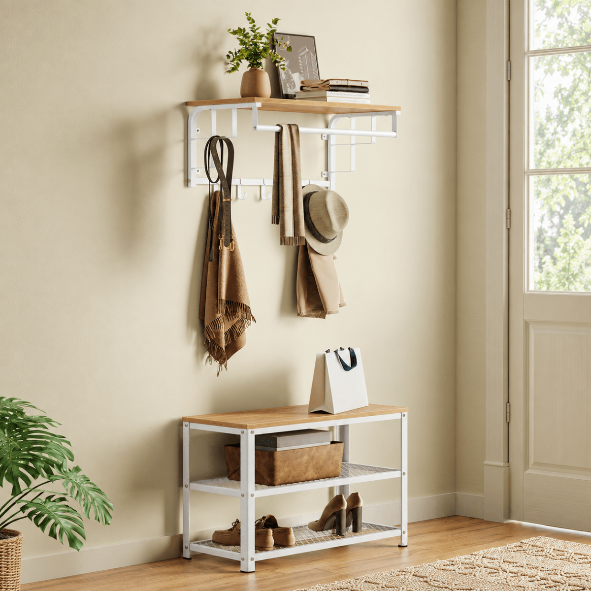 Garderobenständer – Lennart – für die Wand mit Ablage & 5 Haken - nestful