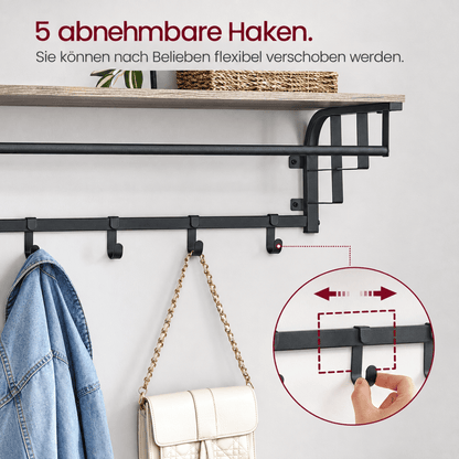 Garderobenständer – Lennart – für die Wand mit Ablage & 5 Haken - nestful