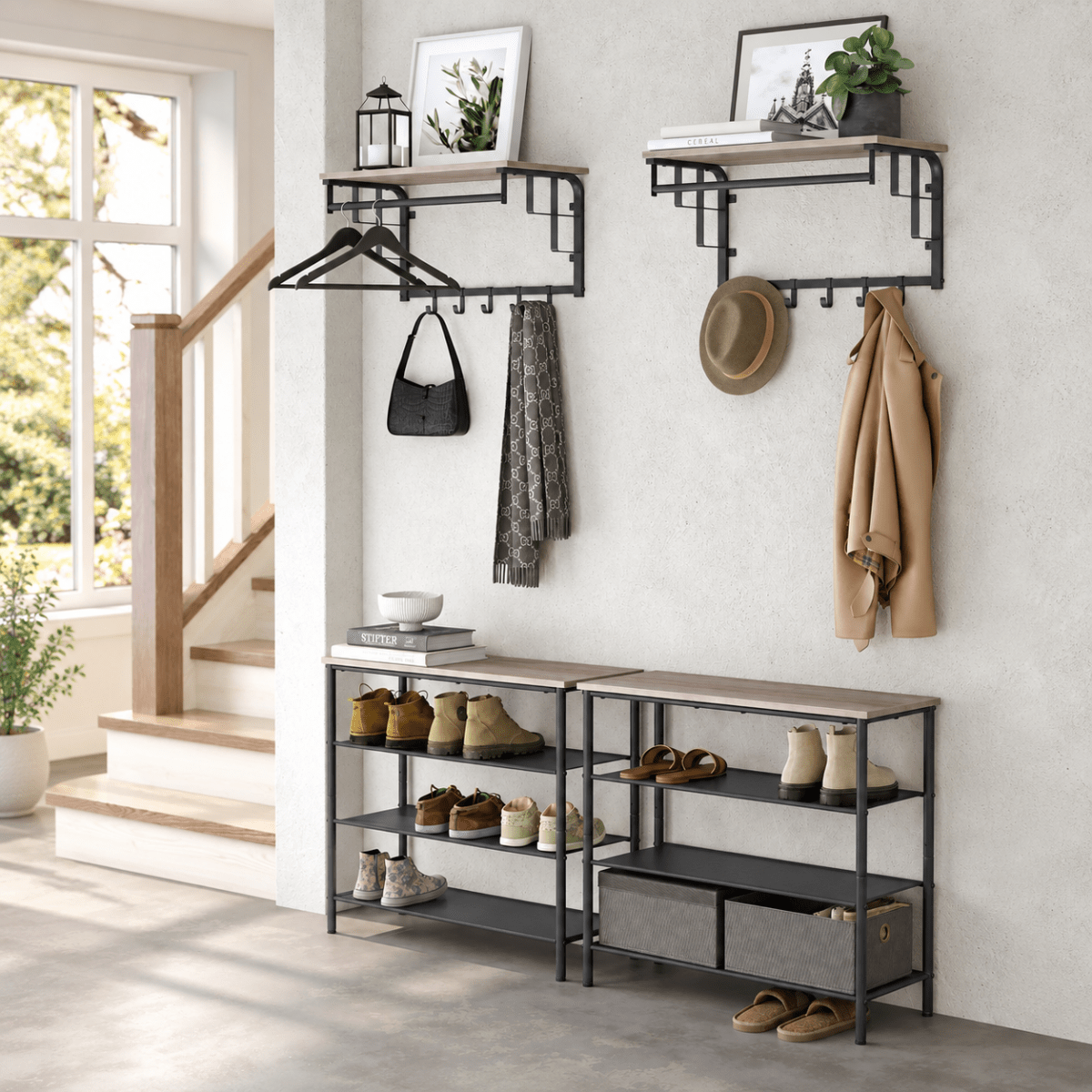 Garderobenständer – Lennart – für die Wand mit Ablage & 5 Haken - nestful