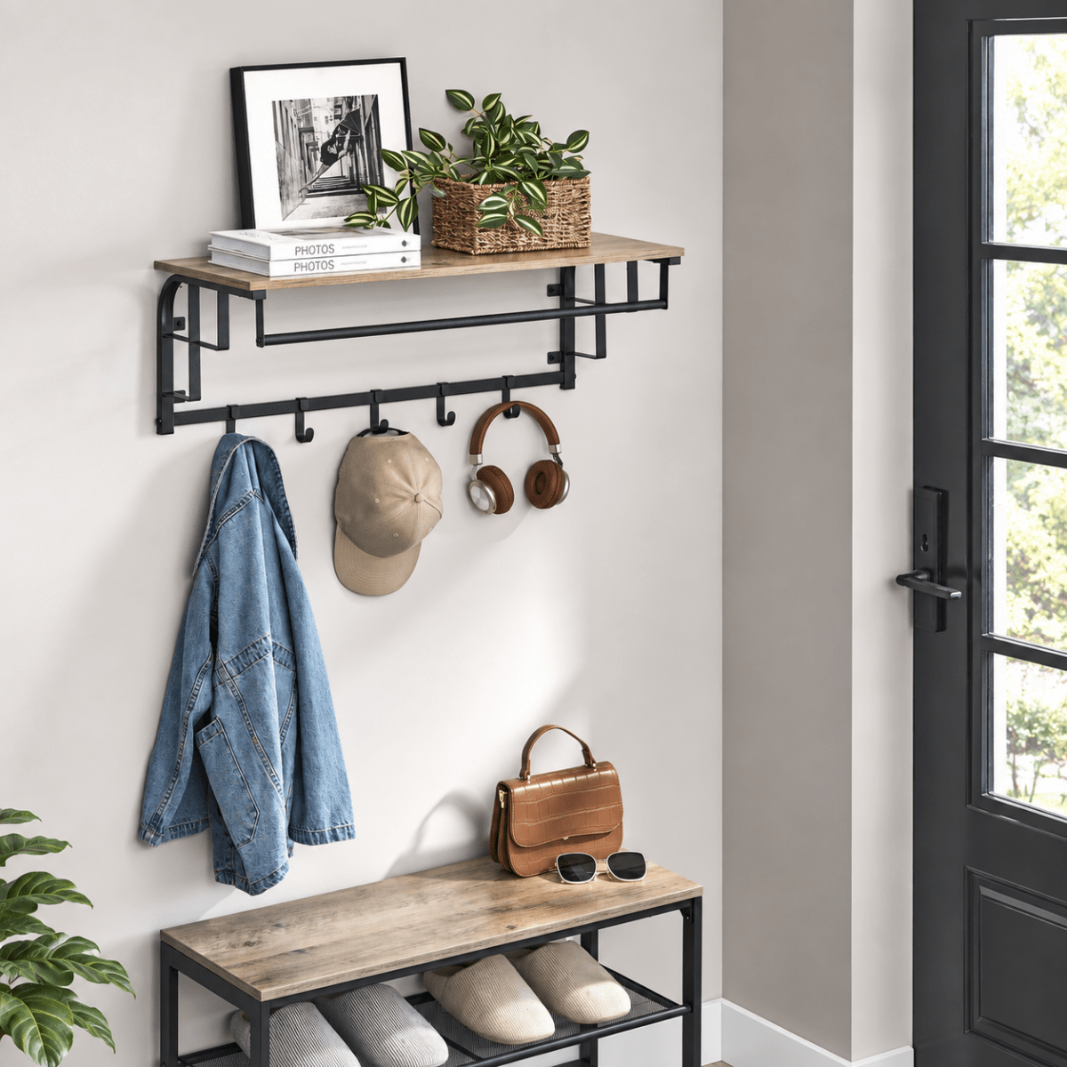 Garderobenständer – Lennart – für die Wand mit Ablage & 5 Haken - nestful