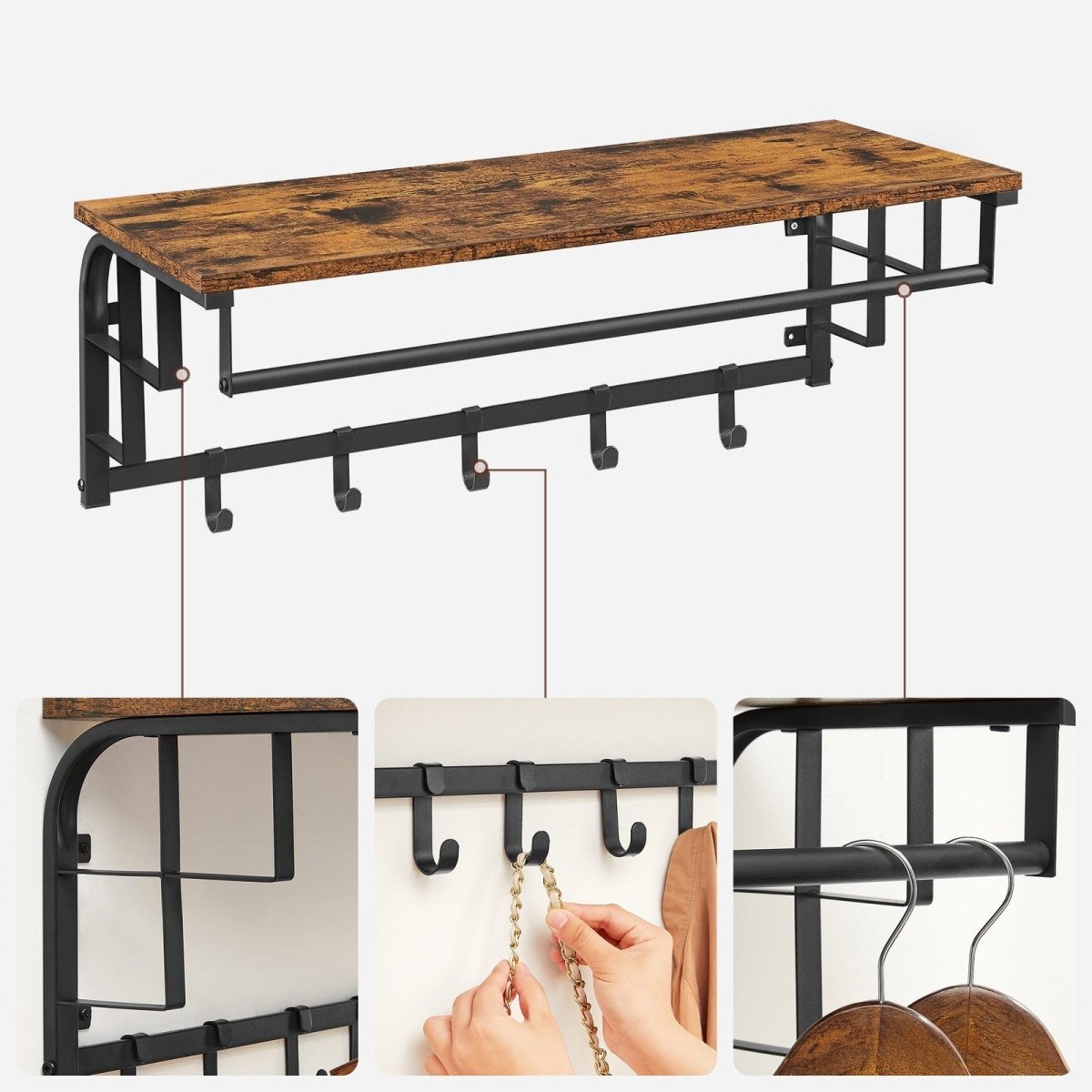 Garderobenständer – Lennart – für die Wand mit Ablage & 5 Haken - nestful