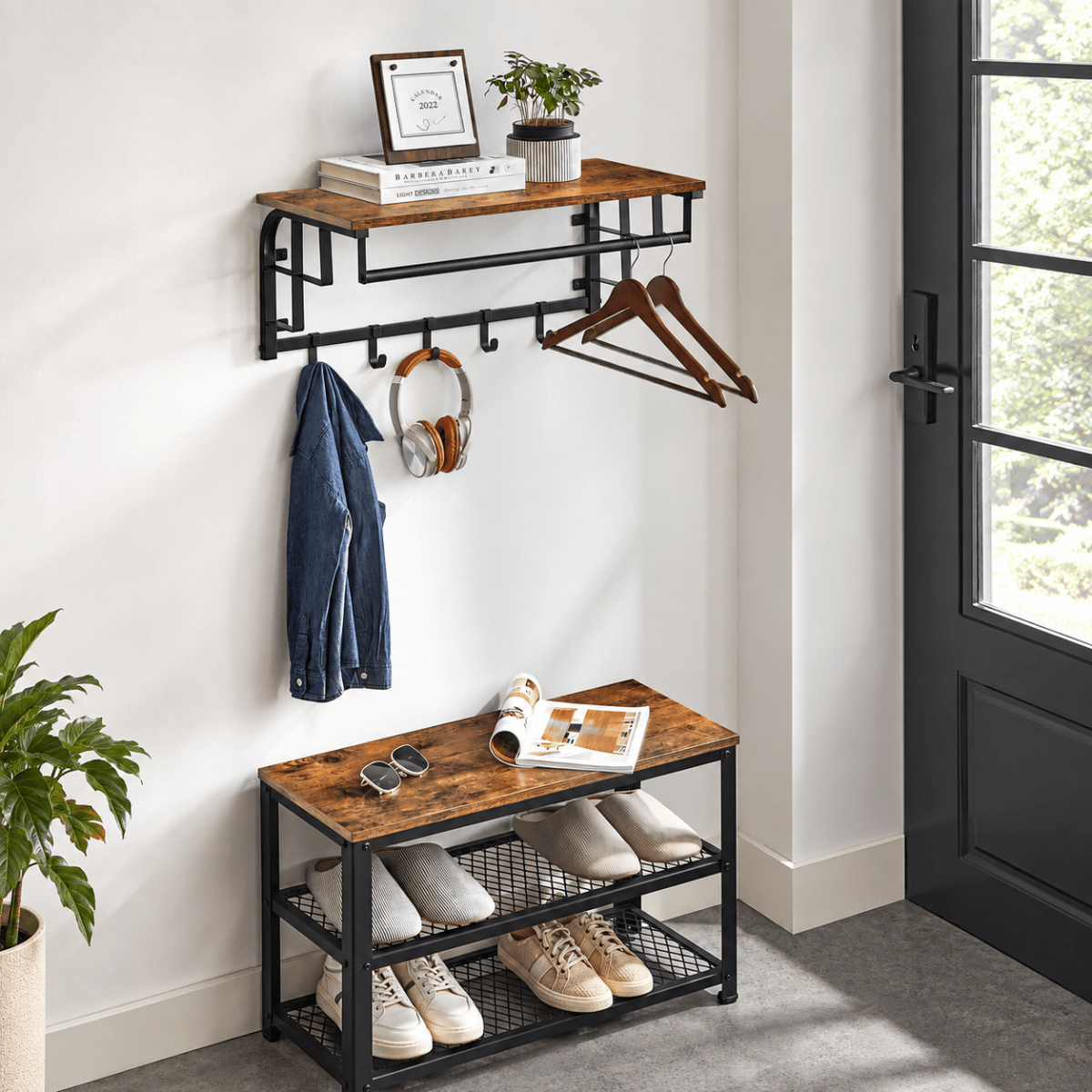 Garderobenständer – Lennart – für die Wand mit Ablage & 5 Haken - nestful