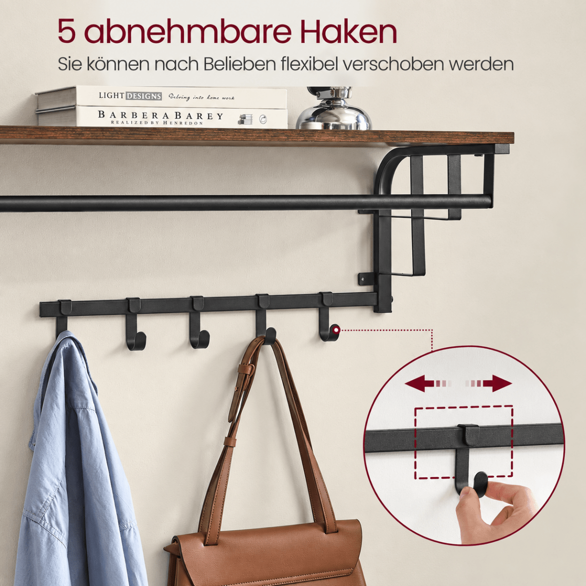 Garderobenständer – Lennart – für die Wand mit Ablage & 5 Haken - nestful