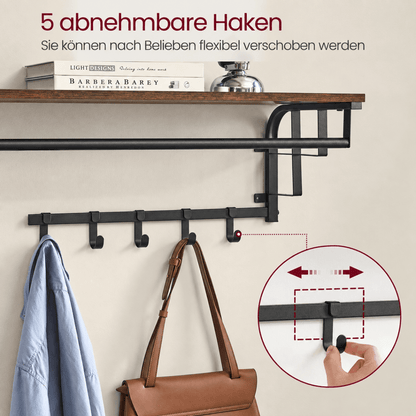 Garderobenständer – Lennart – für die Wand mit Ablage & 5 Haken - nestful
