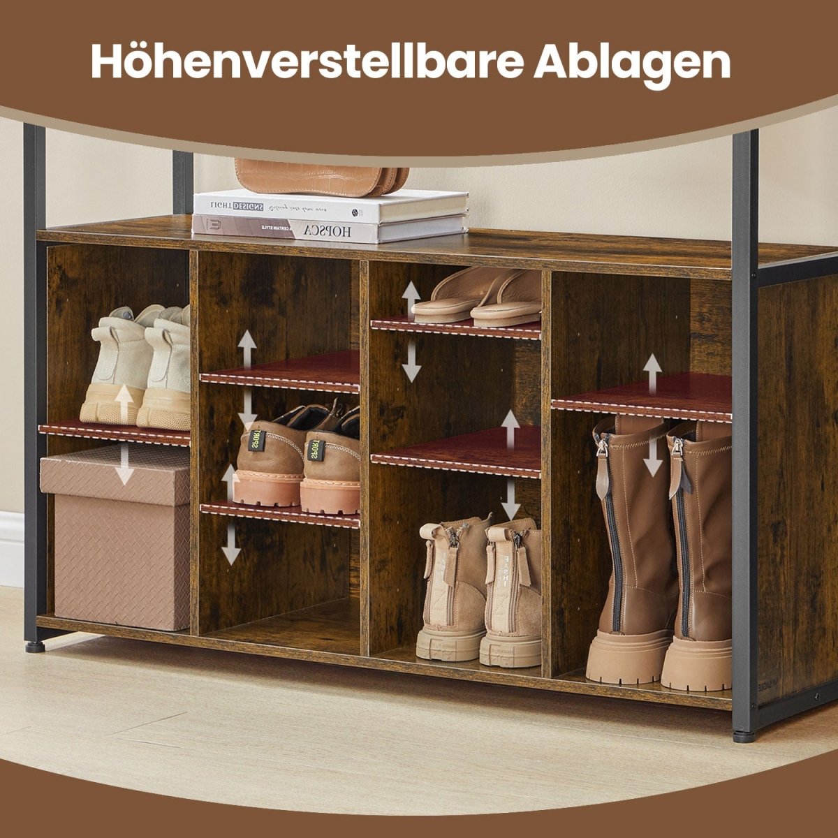 Garderobenständer – Levi – mit Sitzbank & offenen Fächern - nestful