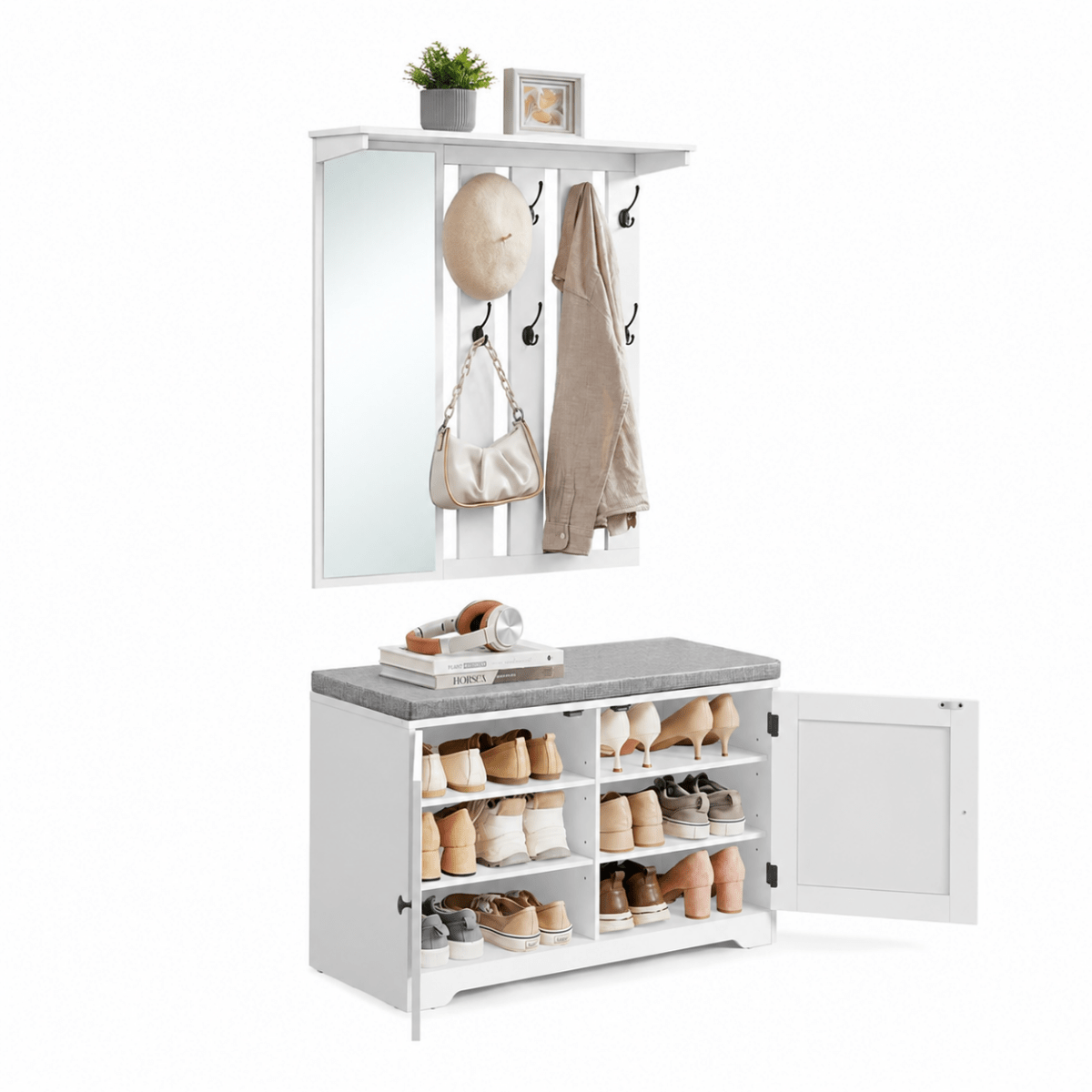 Garderobenständer – Malte – als Set mit Schuhbank & Wandspiegel - nestful