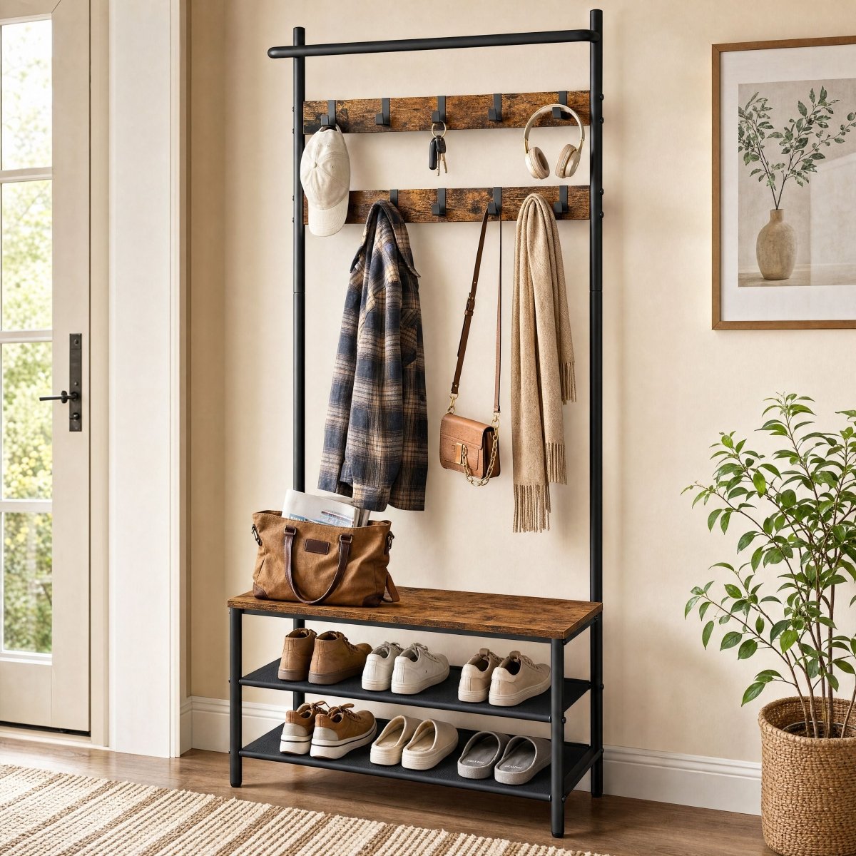 Garderobenständer – Mats – mit Schuhbank – 64 oder 84 cm - nestful