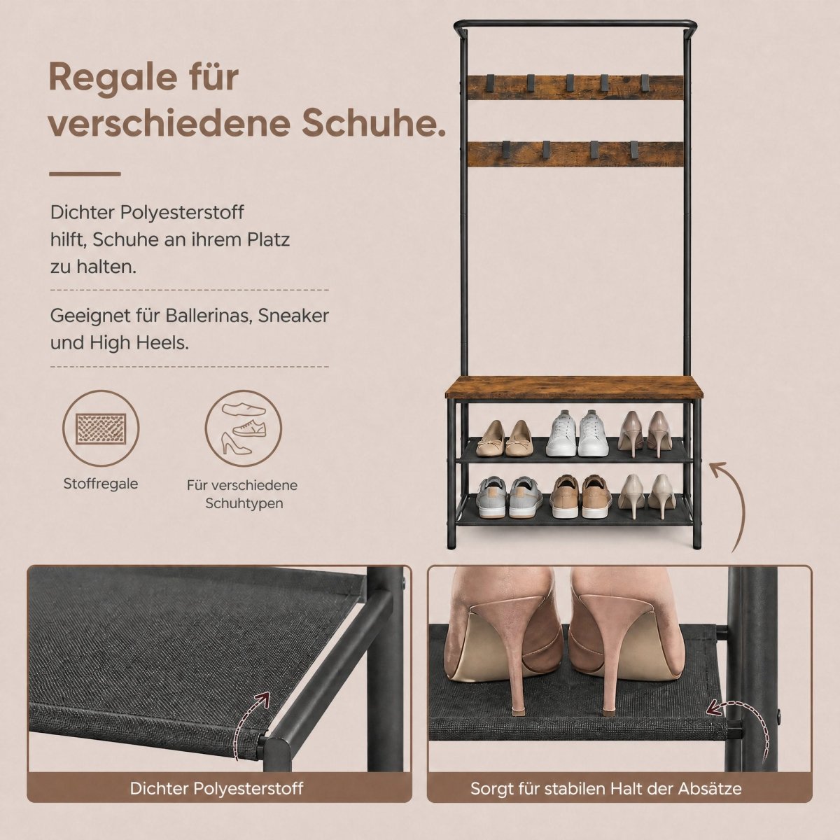Garderobenständer – Mats – mit Schuhbank – 64 oder 84 cm - nestful