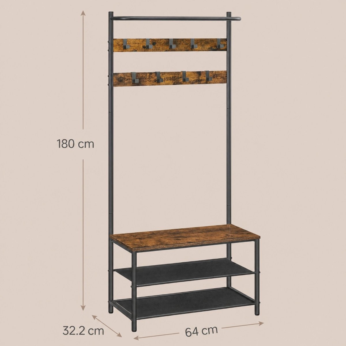 Garderobenständer – Mats – mit Schuhbank – 64 oder 84 cm - nestful