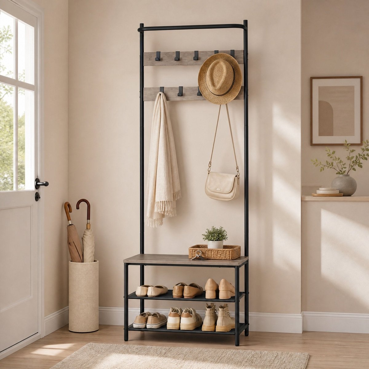 Garderobenständer – Mats – mit Schuhbank – 64 oder 84 cm - nestful