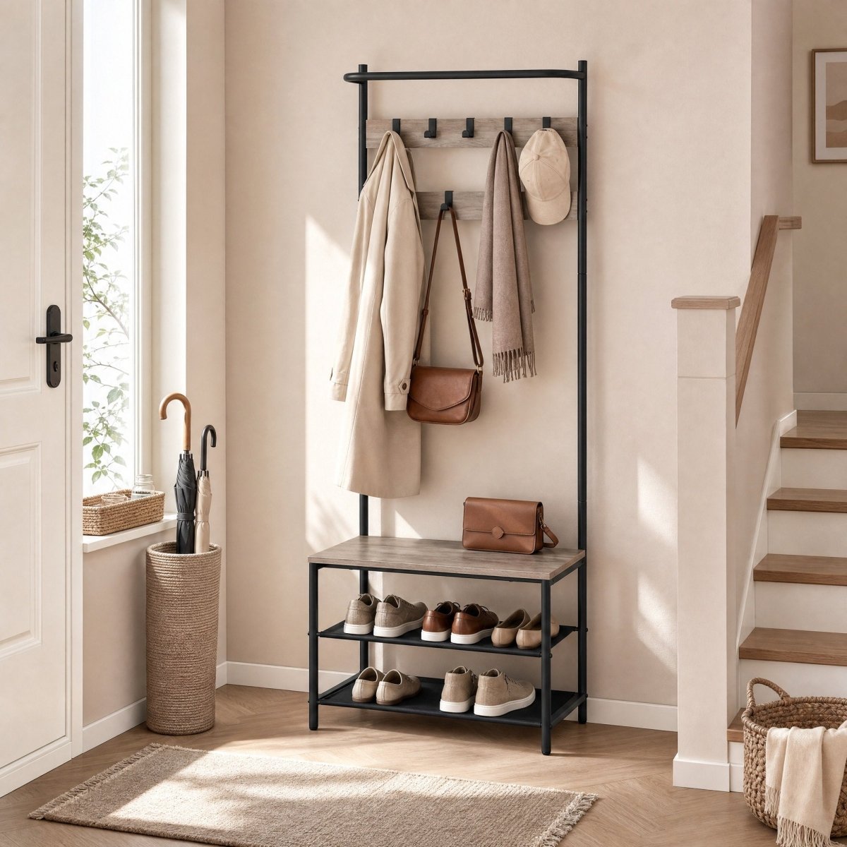 Garderobenständer – Mats – mit Schuhbank – 64 oder 84 cm - nestful