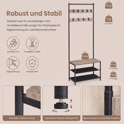 Garderobenständer – Mats – mit Schuhbank – 64 oder 84 cm - nestful
