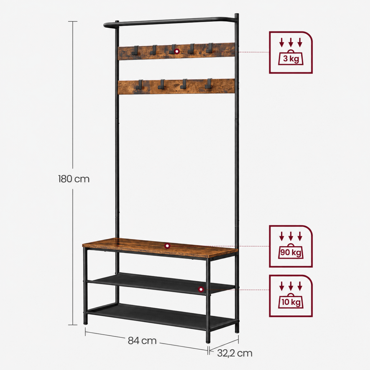Garderobenständer – Mats – mit Schuhbank – 64 oder 84 cm - nestful