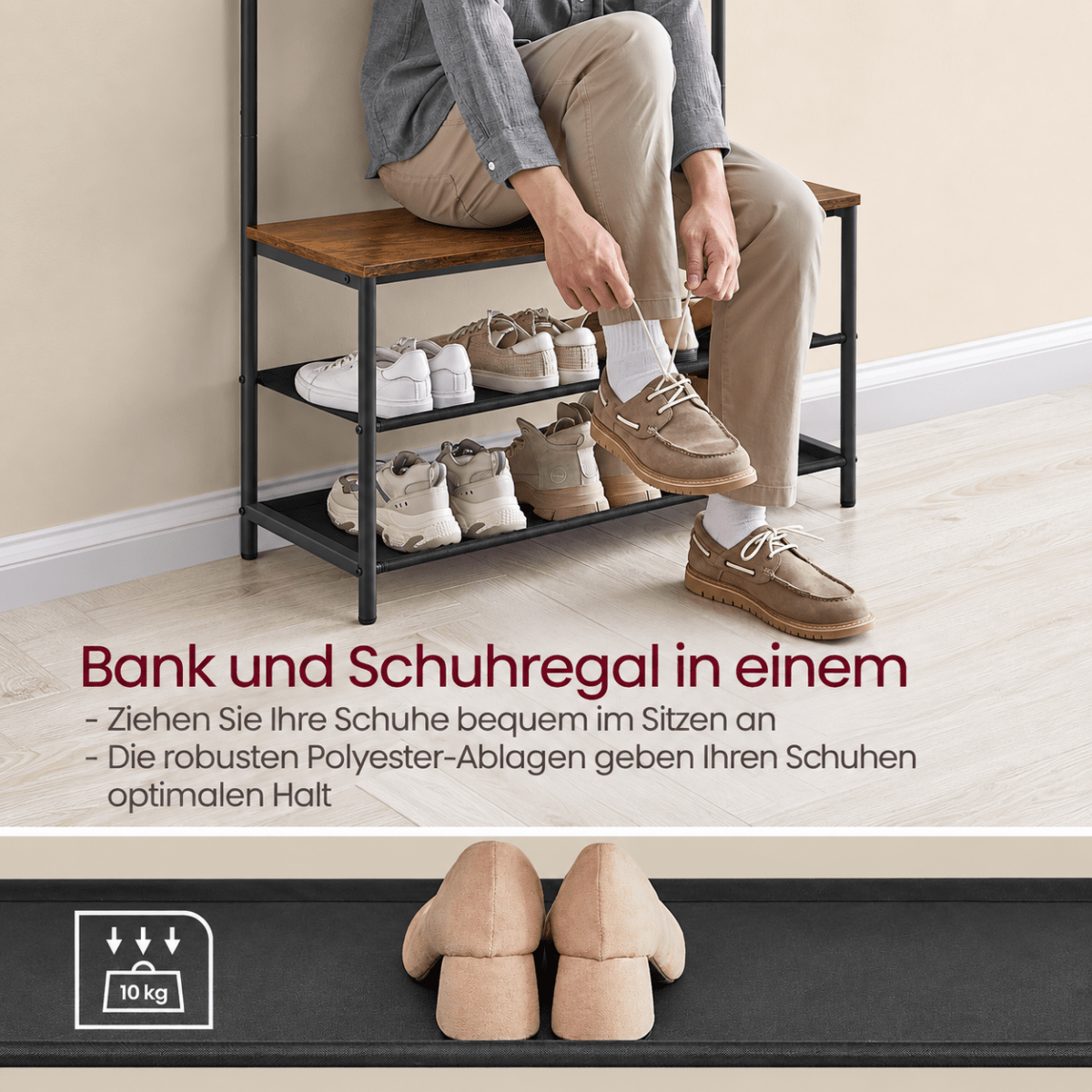 Garderobenständer – Mats – mit Schuhbank – 64 oder 84 cm - nestful
