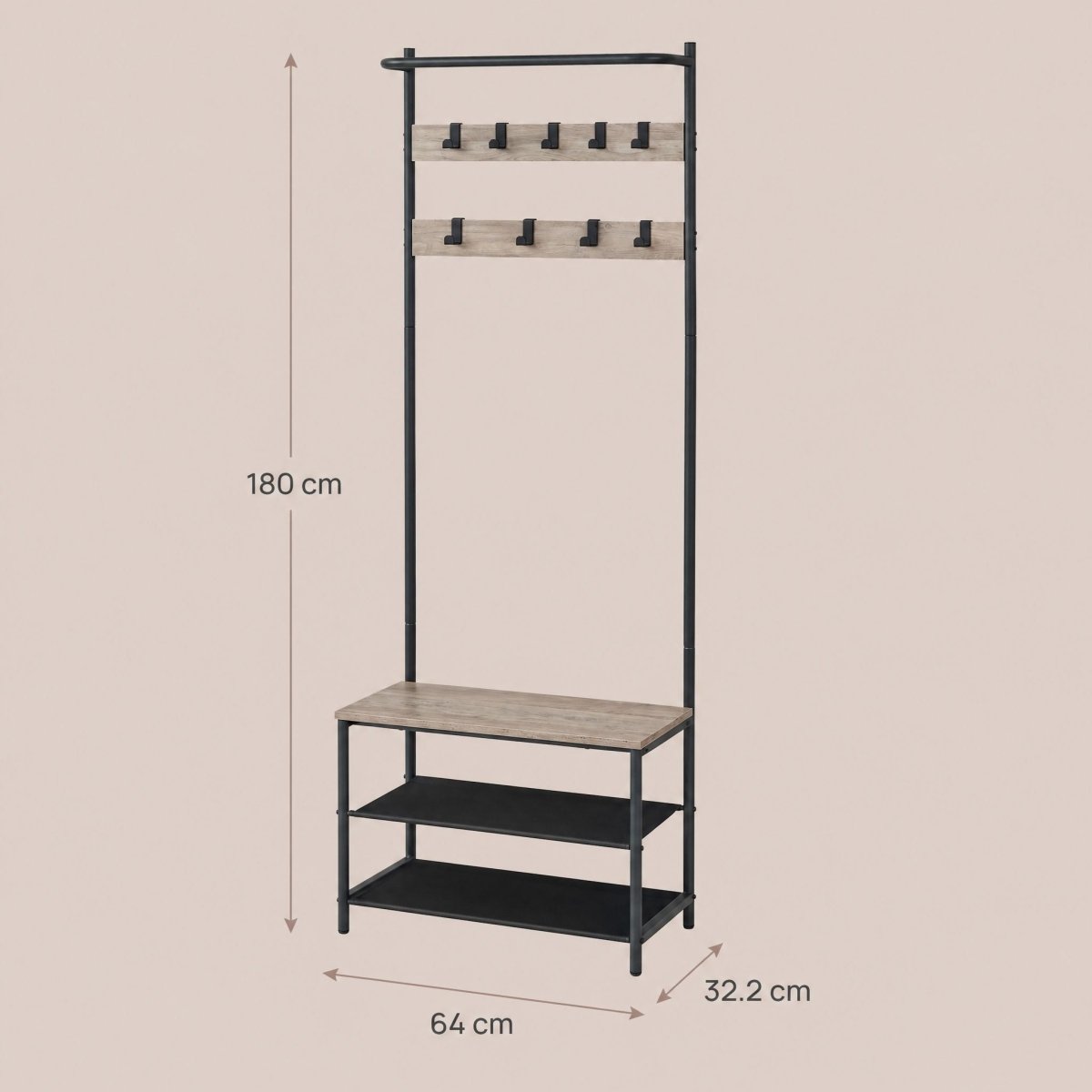 Garderobenständer – Mats – mit Schuhbank – 64 oder 84 cm - nestful