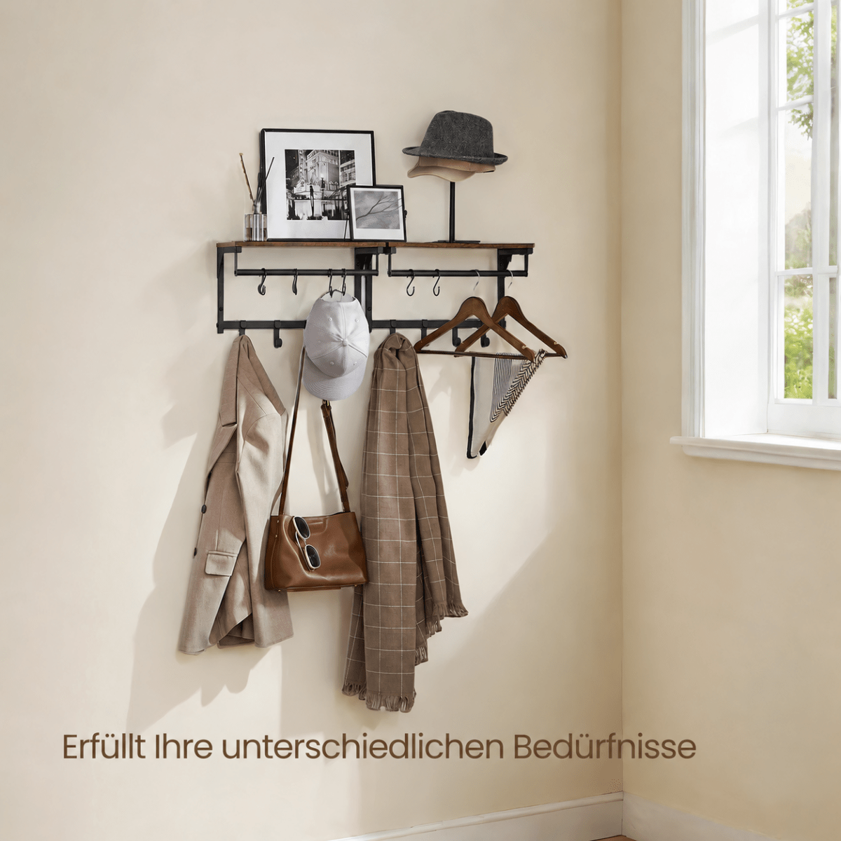 Garderobenständer – Nils – für die Wand mit Ablage & 8 Haken - nestful